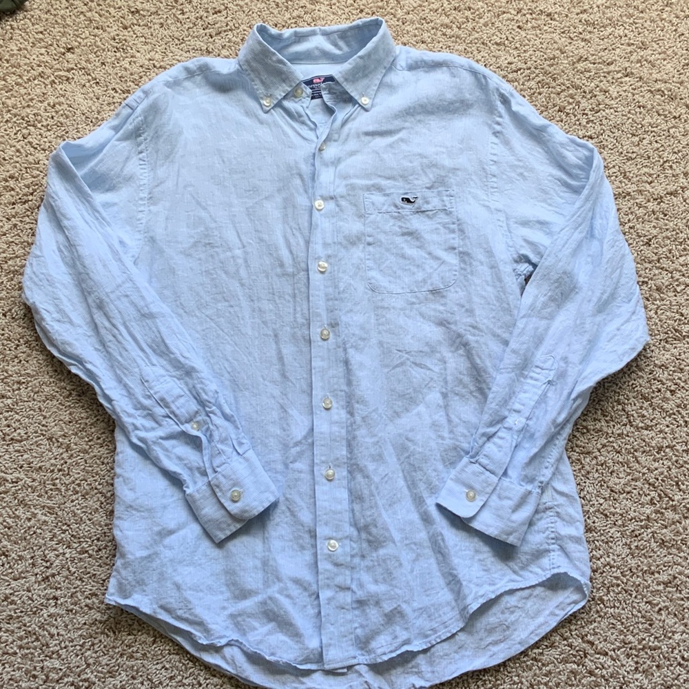 Vineyard Vines Light Blue Linen Button Down Shirt, Mens Size Medium